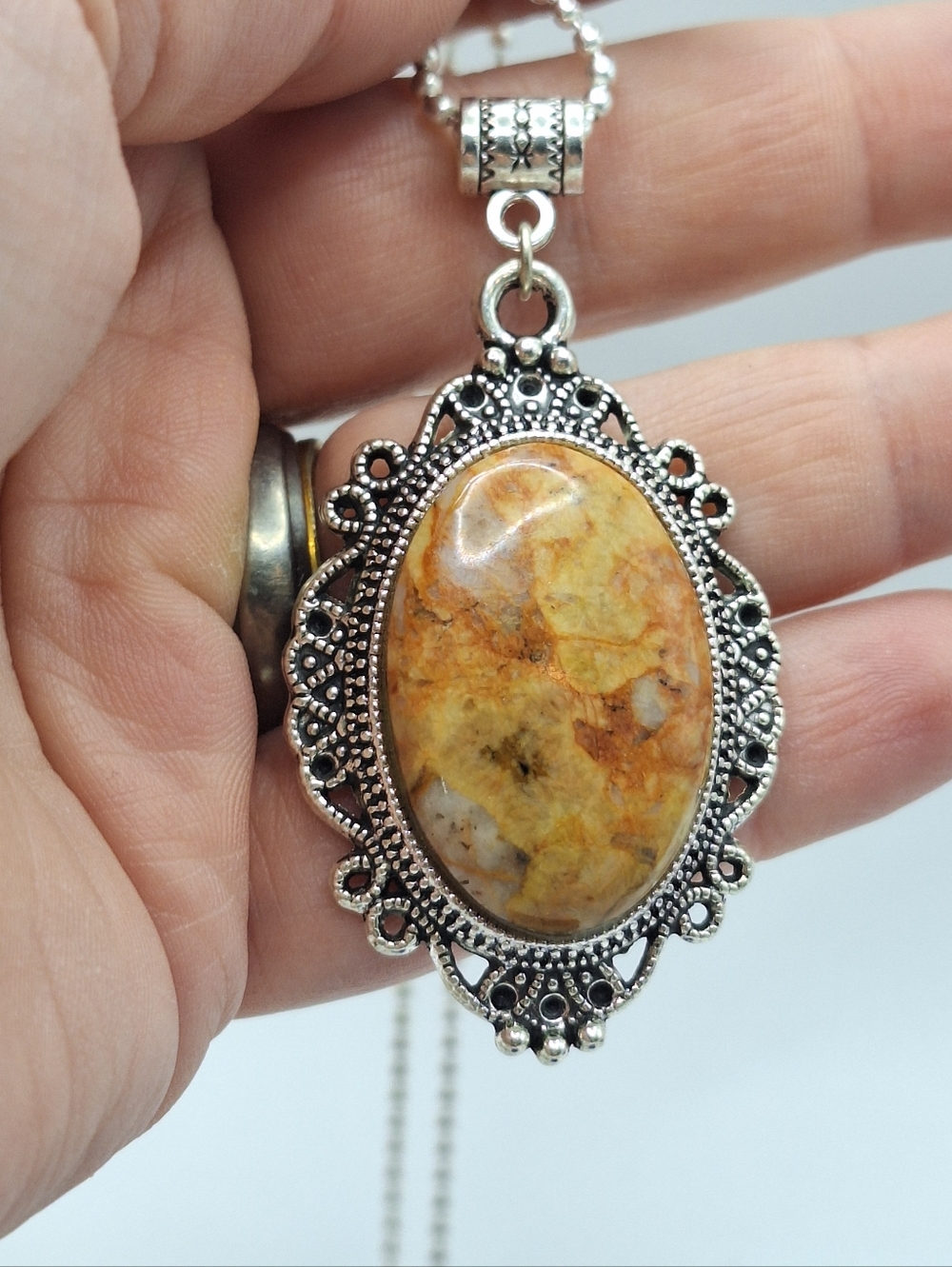 Crazy Lace Agate Necklace Natural Stone Pendant Silver Boho Western Jewelry - Picture 5 of 8